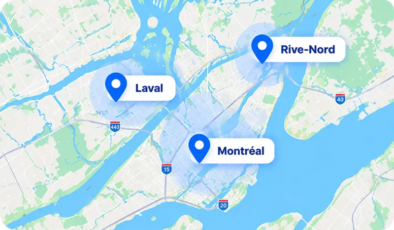 Zones d'intervention des plombiers d'urgence à Laval, Montréal et sur la Rive-Nord