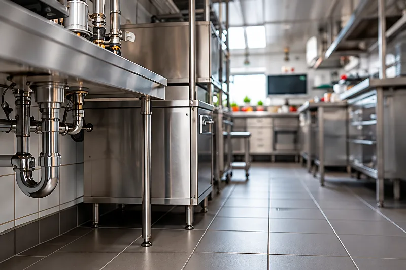 Installations de plomberie commerciale dans une cuisine professionnelle à Laval