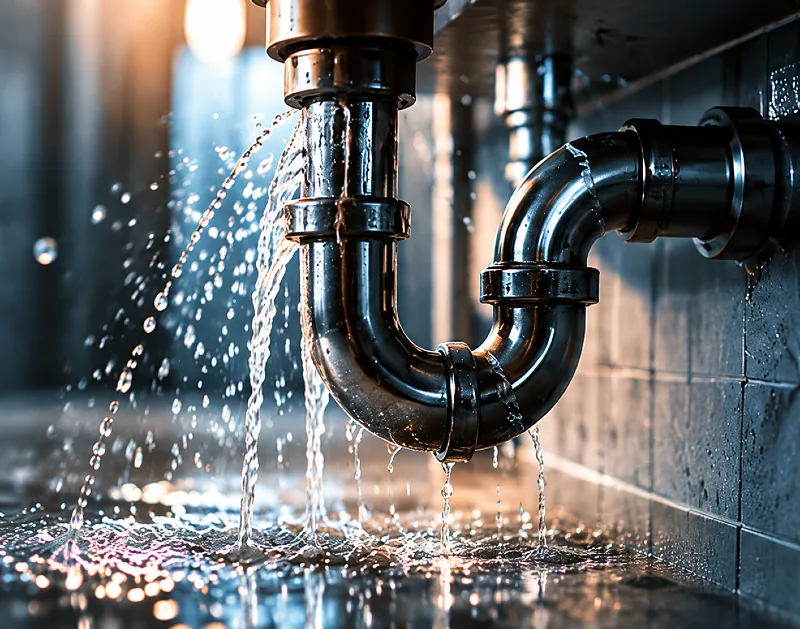 Fuite d'eau sur une tuyauterie nécessitant une intervention de plomberie d'urgence